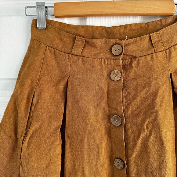 Linen Handmade Studio (Lithuania) Briny Button Front Skirt, Size 6 in Mustard - Picture 5 of 10